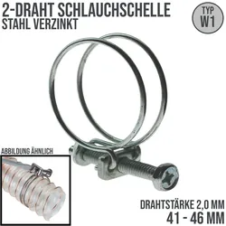 41 - 46 mm 2-Draht Schlauch Schelle W1 Stahl verzinkt Schraube M6 x 40 Draht 2,0...