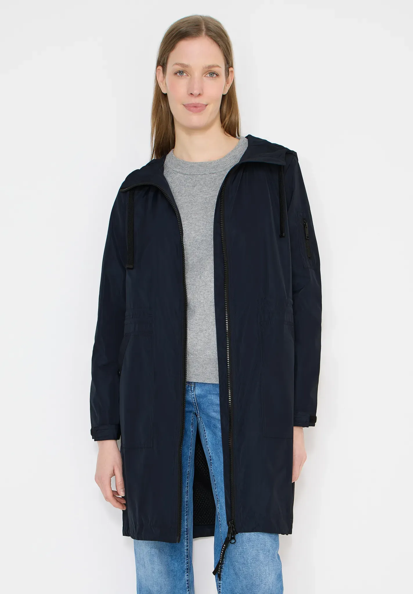 Softshellmantel CECIL, Damen, Gr. XXL (46), blau navy, Stoff;Softshell, Obermaterial: 100% Polyester. Futter: 100% Polyester. Füllung: 100% Polyester, unifarben, normal ca. Mitte Oberschenkel, ohne Ausschnitt, elastischer Bund, Mäntel, mit Tunnelzug im Bund zum Taillieren