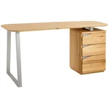 Livetastic Schreibtisch, Eiche, Metall, Asteiche, Wildeiche, furniert, massiv, 3 Schubladen, Freiform, eckig, Kufe, 67x72.5x150 cm, Arbeitszimmer, Schreibtische, Bürotische