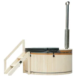 Home Deluxe GmbH HOME DELUXE - Hot Tub SKANDI - Größe L, ⌀ 210 cm, Außenhöhe 100 cm, Nordische Fichte, inkl. Abdeckung, Treppe und Ofen I Badefass Badetonne Whirlpool