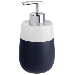 WENKO Malta Seifenspender, 290 ml, Nachfüllbarer Seifendosierer ideal für Küche, Badezimmer und Gäste-WC, Farbe: blau / weiß