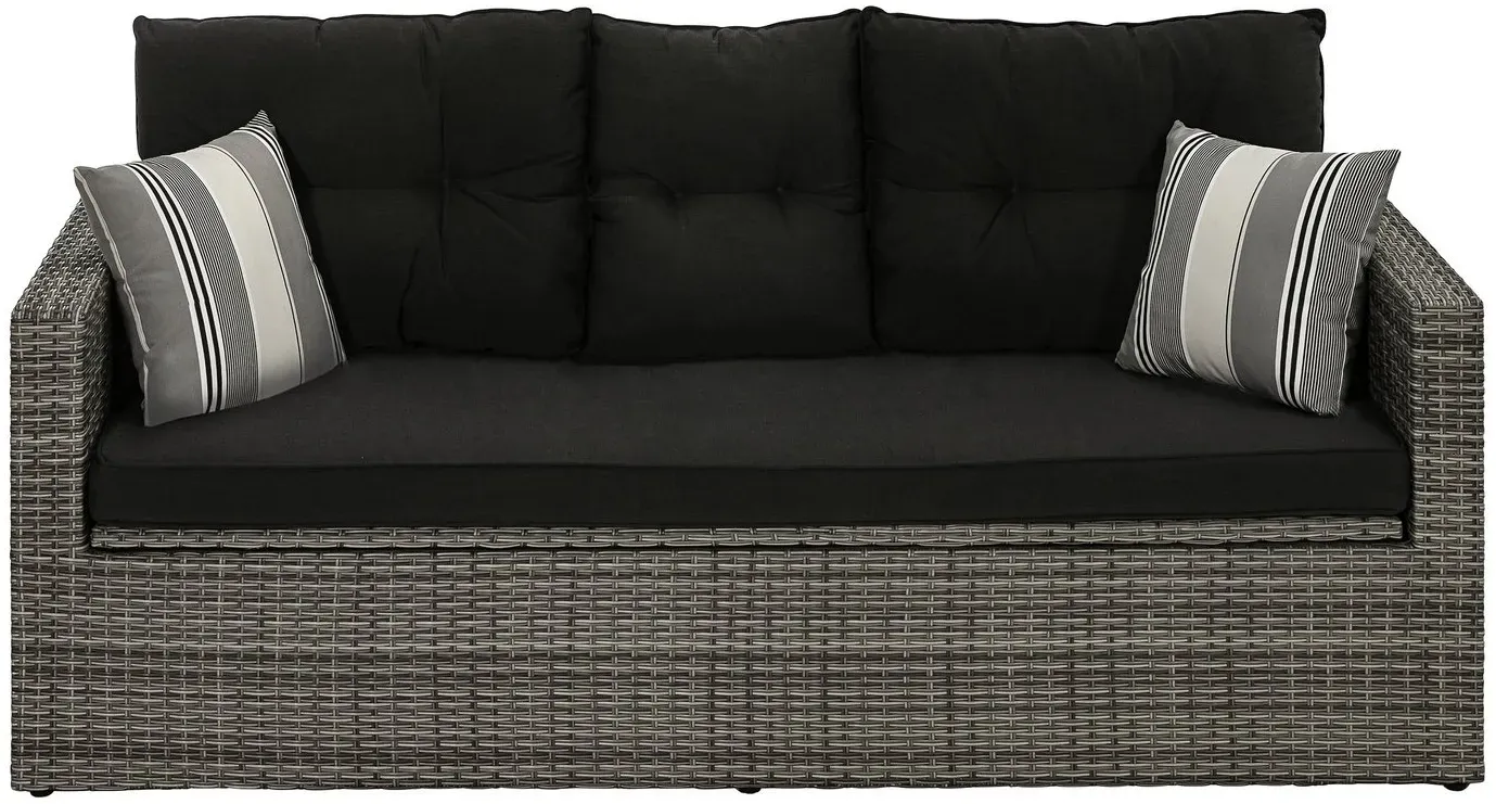 Dehner Gartenlounge-Set Sitzbank Föhr, 178 x 84 x 75 cm, Praktisches Loungesofa mit viel Stauraum und einer klappbaren Ablage grau