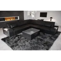 Sofa Dreams Ecksofa Leder Couch Sofa Trivento L Form Ledersofa, L-Form Ledersofa mit LED, wahlweise mit Bettfunktion schwarz