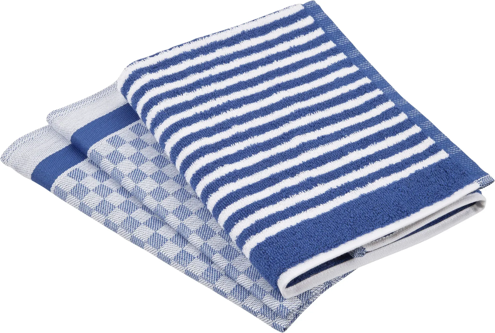 Geschirrtuch ROSS "Exclusiv", blau, 3 Stk., 100 % Baumwolle 50 % Baumwolle 50 % Leinen, 100% Baumwolle, 50% Baumwolle, 50% Leinen, Geschirrtücher, 1x Küchen-Frottiertuch (Streifen) und 2 Geschirrtücher (Karodesign)