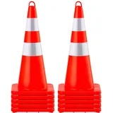 Vevor Sicherheitskegel, 10 Stück 73 cm Verkehrskegel, Orangefarbene PVC-Baukegel, 2 Reflektierende Kragen, Verkehrskegel mit Beschwerter Basis und Handring, für Verkehrskontrolle