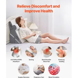Vevor Bettkeilkissen, 3-teiliges orthopädisches Lesekissen-Set, mit Jacquard-Bezug & Schaumstoffunterstützung, Kissen nach Operationen zur Linderung von saurem Reflux, Rückenschmerzen & Schnarchen