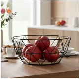 levandeo Obstkorb Metall Schwarz 26x12cm Korb Modern Holz Braun Schüssel Schale Deko Obstschale Tischdeko