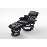 InnoSeat MCA furniture Calgary mit Hocker bis 130 kg belastbar, drehbarer Fernsehsessel mit Liegefunktion, Echtleder schwarz,