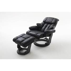 InnoSeat MCA furniture Calgary mit Hocker bis 130 kg belastbar, drehbarer Fernsehsessel mit Liegefunktion, Echtleder schwarz,