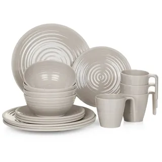 Moritz Geschirr-Set Camping Geschirr Coffee aus, Melamin, 16 tlg, Geschirrset Campinggeschirr Picknick Set 4 Personen Geschirr beige|braun