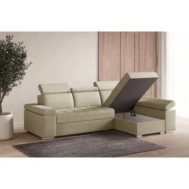 moeblo Ecksofa L mit Schlaffunktion, verstellbaren Kopfstützen & Bettkasten – Modernes Schlafsofa mit Stauraum - Ecksofa Luka L - Beige (Twist 0... - Beige