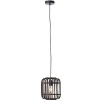 Lightbox Pendelleuchte, Hängeleuchte aus echtem Rattan, 1x E27 max. 40 Watt aus Metall/Rattan in holz dunkel/schwarz