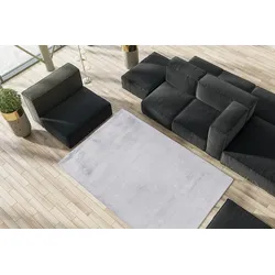 Teppich KAYOOM "Raika 125", grau (grau, weiß), B:160cm H:38mm L:230cm, Polyester, Teppiche, Weiche Haptik, passend für jeden Wohnraum, aktuelle Farben