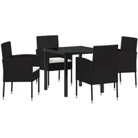 VidaXL 5-teiliges Garten-Essstuhl-Set mit Kissen Schwarz Poly-Rattan
