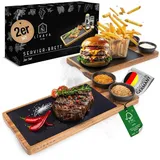 LIKAYA Servier-Set Servierbrett Set FSC Akazienholz Schieferplatte Saucenschüsseln bunt