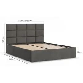 mebligo Polsterbett 160x200 cm mit Lattenrost, stabiles Doppelbett mit dekorativem Kopfteil, ohne Bettkasten, Samt, Braun, YORK 160 x 200 - Braun