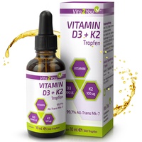 Vita2You Vitamin D3 + K2 Tropfen - Vitamin D3 5000 IE - Vitamin K2 100μg pro Tropfen - K2VITAL - MK-7 - 99,7% All-Trans - MCT-Öl - Premium Qualität - Made in Germany