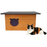 QLS Isoliertes Katzenhaus aus Holz 60x40x40 cm – Winterfester