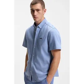 Boss Green Kurzarmhemd "Motion S", Herren, Gr. L, N-Gr, blau (light, pastel blau459), Jersey, Obermaterial: 100% Baumwolle, gestreift, regular fit normal, Rundhals, abgesteppte Kante, Hemden, Regular Fit, Button-down-Kragen, Kurzarm, Logo-Stickerei