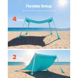 Vevor Strandzelt mit Sonnenschutz (UPF 50+) 3 x 3 x 2 m, Strandmuschel mit Sandsäcken & Stützstangen & Sandschaufeln, Tragbares Sonnensegel für Familienausflüge Camping Angeln Grün