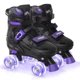Nattork Rollschuhe Kinder, Verstellbare Rollschuhe für Kinder Jungen Mädchen, 4 Größen Verstellbar und LED Rollschuhe, Rennwagen Roller Skates Geschenkidee für Geburtstage (Lila, EU(37-41))