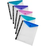 Snopake Polyfile 15695 Klarsichthüllen für Ringordner, A4, Klappe mit Druckknopfverschluss, Electra-Farben, 5 Stück