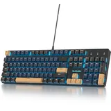 SbocKeeb Full Size Mechanische Gaming Tastatur 104 Tasten with Nummernblock,Kabelgebundene RGB LED Tastatur mit Rote Schaltern, Anti-Ghosting QWERTY Amerikanische Layout V200-BlueSamura-A