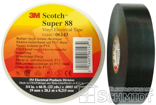 3M Scotch Super 88 Vinyl Elektro-Isolierband, 19mm breit,6m lang -schwarz