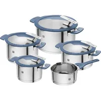 Zwilling Kochtopfset Simplify, Pastellblau, 5-teilig, 16 cm,20 cm,16 cm, rund, Messskala, backofengeeignet, kratzfest, hitzebeständige Griffe, Abgießfunktion, mit Silikongriffen, hitzebeständig,mit Silikonring, aufstellbar, Kochen, Töpfe, Topfsets