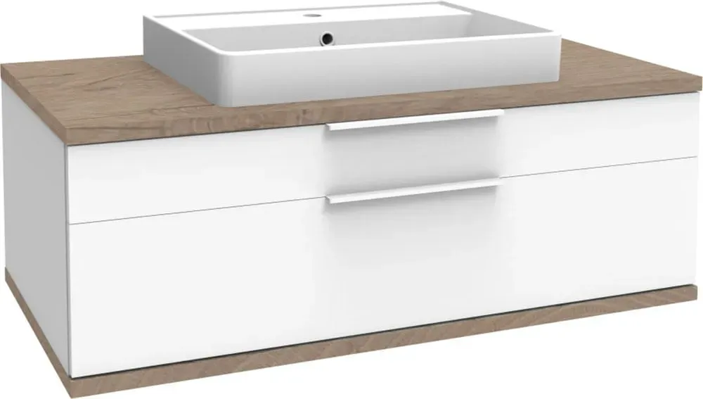 Waschtisch WELLTIME "Belmont", beige (korpus und front weiß matt, abdeckplatte und unterteil waschtischunterbau optik nature oak, weiß matt, abdeckplatte und unterteil waschtischunterbau optik nature oak), B:110cm H:51,4cm T:50cm, Waschtische