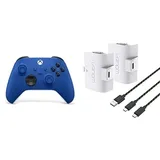 Xbox Wireless Controller Shock Blue+Venom 1100-mAh-Akku mit hoher Kapazität, Doppelpack - Weiß Series X & S One