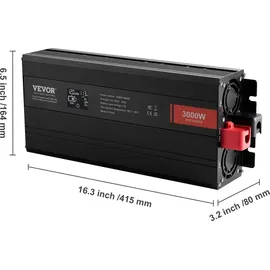Vevor Wechselrichter mit reiner Sinuswelle 3000W DC12V AC 230 V Spannungswandler 2 AC-Steckdosen 2 USB-Anschlüssen 1 Typ-C-Anschluss LCD-Display und Fernbedienung für große Haushaltsgeräte