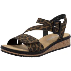 Riemchensandale RIEKER, Damen, Gr. 36, braun (leo), Lederimitat, animal-print, elegant, Schuhe, Sommerschuh, Sandalette, Keilabsatz, mit asymmetrischem Riemchen