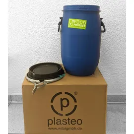 plasteo plasteo® 2 Stück 30 Liter Deckelfass lebensmittelecht FDA-Zulassung UN-Zulassung IKG Gütezeichen Kunststofffass Futtertonne Weithalstonne inkl. Lebensmittelzulassung