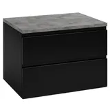 DEFTRANS Schwarzer Hängeschrank 60x50 cm mit Platte – Badezimmer Unterschrank mit Schubladen, Waschtisch, Serie Modus, elegant & praktisch