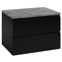DEFTRANS Schwarzer Hängeschrank 60x50 cm mit Platte – Badezimmer Unterschrank mit Schubladen, Waschtisch, Serie Modus, elegant & praktisch