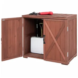 Goplus Gartenschrank Holz, Garten Lagerschrank mit Griffen, Geräteschrank, Schuppen Schrank klein für Garten & Hinterhof, 77 x 56 x 72 cm, Braun