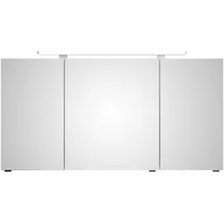 Badezimmerspiegelschrank SAPHIR "Serie 4010 Badezimmer-Spiegelschrank inkl. LED-Aufsatzleuchte", braun (halifax eiche quer nachbildung), B:140cm H:73,8cm T:17cm, Spanplatte, Schränke, Badschrank 140 cm breit, 3 Türen, 6 Glas-Einlegeböden, inkl Türdämpfer