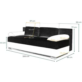 e-meubles Schlafsofa Grau, Schwarz, Holz, 200x90x96 cm, Wohnzimmer Sofas – Couches, Schlafsofas