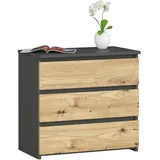 akord furniture factory Akord Nachtschrank, Grau, Eiche Artisan, Nachbildung, 3 Schubladen, Rechteckig,Rechteckig, 60x57x35 cm, Schlafzimmer, Nachttische