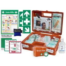 HM Arbeitsmedizin Erste-Hilfe-Koffer M1 -Komplettpaket - mit "Notfallbeatmungshilfe" für Betriebe - aktuelle DIN/EN 13157 inkl. Hygiene-Gel, 1. Hilfe Plakat + Aufkleber