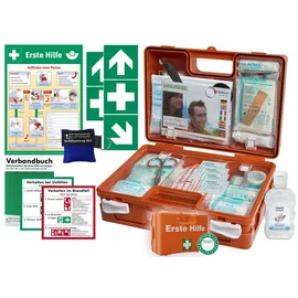 HM Arbeitsmedizin Erste-Hilfe-Koffer M1 -Komplettpaket - mit "Notfallbeatmungshilfe" für Betriebe - aktuelle DIN/EN 13157 inkl. Hygiene-Gel, 1. Hilfe Plakat + Aufkleber