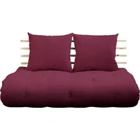 Schlafsofa KARUP DESIGN "Shinsano, futonstil, Rückenrahmen und zweiteiligem Kissenset", bunt (bordeauxrot), B:140cm, Sofas, Schlafsofa, aus massivem Kiefernholz, faltbarer Matratze, multifunktional, Scandi