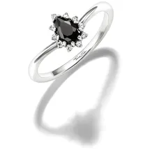 Thomas Sabo Fingerring THOMAS SABO "True Romance Ring mit Schwarzen Tropfen" Gr. 54, schwarz (silberfarben, schwarz, kristallweiß), Fingerringe, Damen, 54, Silber 925 (recycelt), 1,6mm, Fingerring, mit Zirkonia (synth.)