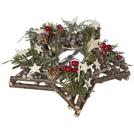 creativ home Teelichthalter Adventsgesteck mit Teelichthalter Braun