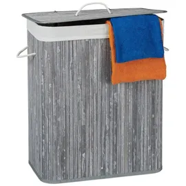 Relaxdays 2 x Wäschekorb Bambus mit 2 Fächern grau