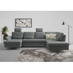Wohnlandschaft INOSIGN "Palm Beach U-Form", grau, B:347cm H:89cm T:224cm, 100%Polyester, Sofas, Federkern, mit Sitztiefenverstellung, wahlweise mit Bettfunktion