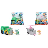 PAW PATROL, Recycling-Truck mit Rocky-Figur & Helikopter mit Skye-Figur (Sustainable Basic Vehicle/Basis Fahrzeug), Spielzeug für Kinder ab 3 Jahren