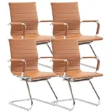 LuxusKollektion Freischwinger Stühle Freischwinger 4er PU Leder Konferenzstuhl Armlehnen Braun 2