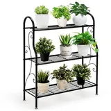 KOMFOTTEU Blumenständer Blumentreppe Blumenregal, 3 Ebenen Metall Pflanzenständer schwarz